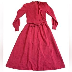Vintage 70s/80s Ciao Ltd. Pure Wool Sweater Dress with Belt & Scarf - Size 12